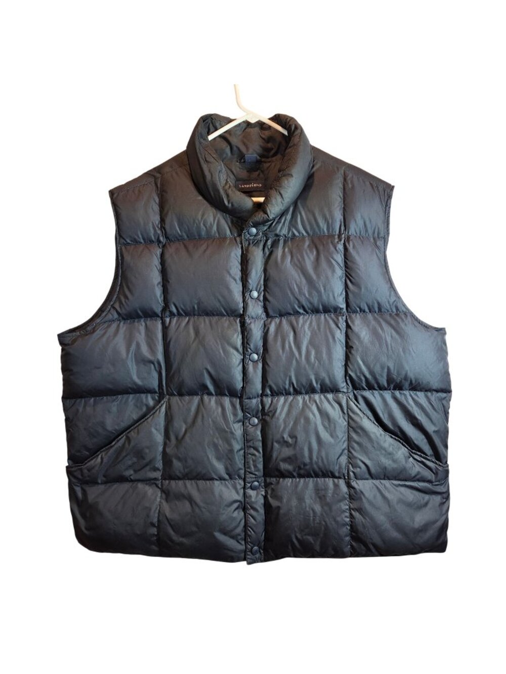 Lands End Black down Puffer Vest Mens XXL Snap Front Sleeveless Quilted gorpcore